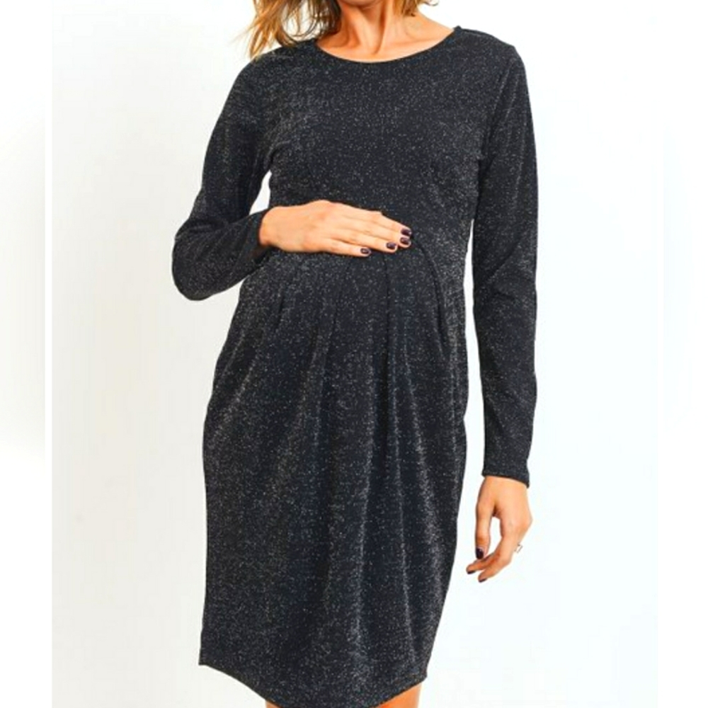 NWT Hello Miz Long Sleeve Maternity Dress Glitter Black Size S